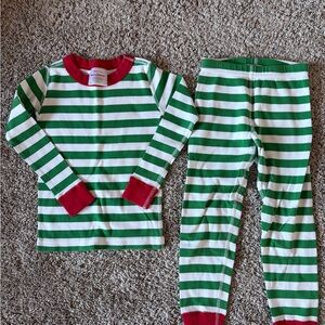 Hanna Andersson Green and White Striped Pajama Set with Red Accents